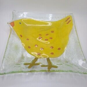 9x9 Foreside Design Gorham Maine Reverse Painted Bird Recycled Glass Plate